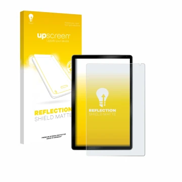Parte frontal de un envase de producto con el logotipo de la marca upscreen. Al lado se muestra el dispositivo Yicty C108 10.1