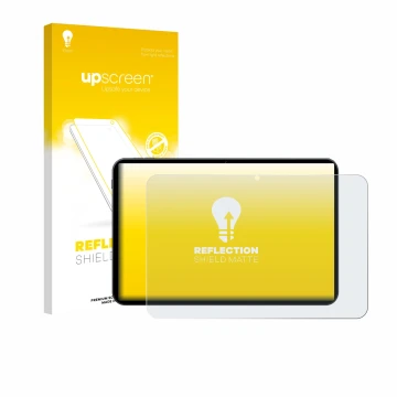 Parte frontal de un envase de producto con el logotipo de la marca upscreen. Al lado se muestra el dispositivo Tabwee T60 PRO 