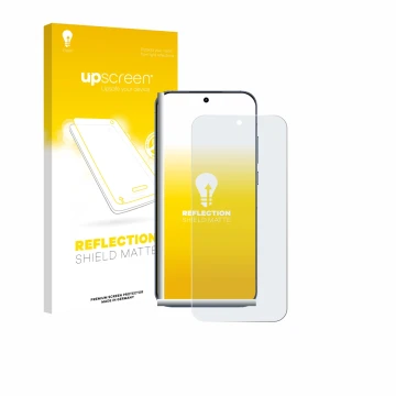 Parte frontal de un envase de producto con el logotipo de la marca upscreen. Al lado se muestra el dispositivo realme GT 8 Pro