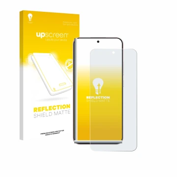 Parte frontal de un envase de producto con el logotipo de la marca upscreen. Al lado se muestra el dispositivo Oppo Reno 14 co