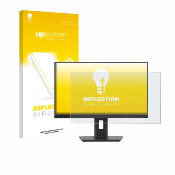Parte frontal de un envase de producto con el logotipo de la marca upscreen. Al lado se muestra el dispositivo Iiyama ProLite 