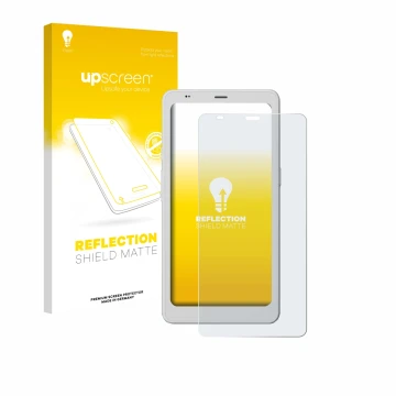 Parte frontal de un envase de producto con el logotipo de la marca upscreen. Al lado se muestra el dispositivo Boox Palma 2 Pr