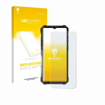 Parte frontal de un envase de producto con el logotipo de la marca upscreen. Al lado se muestra el dispositivo Oukitel WP53 Pr