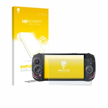 Parte frontal de un envase de producto con el logotipo de la marca upscreen. Al lado se muestra el dispositivo Acer Nitro Blaz