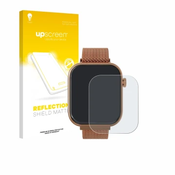 Parte frontal de un envase de producto con el logotipo de la marca upscreen. Al lado se muestra el dispositivo Techmade M-GLAM