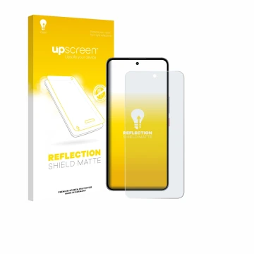 Parte frontal de un envase de producto con el logotipo de la marca upscreen. Al lado se muestra el dispositivo Nubia Neo 3 GT 