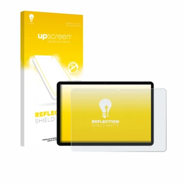 Parte frontal de un envase de producto con el logotipo de la marca upscreen. Al lado se muestra el dispositivo Pritom M10 TAB 