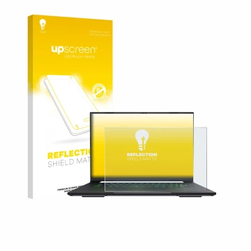 Parte frontal de un envase de producto con el logotipo de la marca upscreen. Al lado se muestra el dispositivo Gigabyte AERO X
