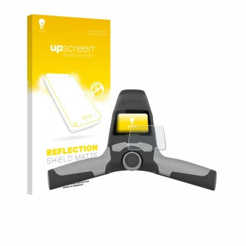 Parte frontal de un envase de producto con el logotipo de la marca upscreen. Al lado se muestra el dispositivo PowaKaddy FW5s 