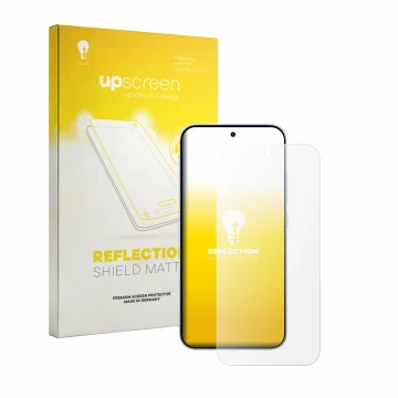 Parte frontal de un envase de producto con el logotipo de la marca upscreen. Al lado se muestra el dispositivo Oppo Reno 15 co