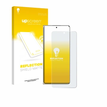 Parte frontal de un envase de producto con el logotipo de la marca upscreen. Al lado se muestra el dispositivo Huawei Mate X7 