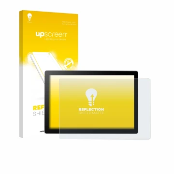 Parte frontal de un envase de producto con el logotipo de la marca upscreen. Al lado se muestra el dispositivo Wacom Cintiq 16