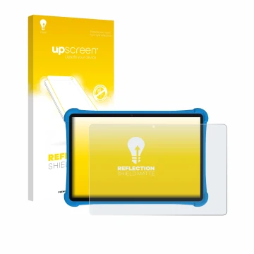 Parte frontal de un envase de producto con el logotipo de la marca upscreen. Al lado se muestra el dispositivo Alldocube iPlay