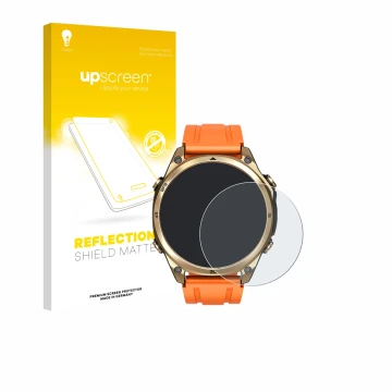 Parte frontal de un envase de producto con el logotipo de la marca upscreen. Al lado se muestra el dispositivo Doogee Anywise 