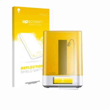 Parte frontal de un envase de producto con el logotipo de la marca upscreen. Al lado se muestra el dispositivo Anycubic Wash &