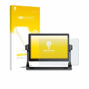 Parte frontal de un envase de producto con el logotipo de la marca upscreen. Al lado se muestra el dispositivo Feelworld LUT 1