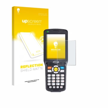 Parte frontal de un envase de producto con el logotipo de la marca upscreen. Al lado se muestra el dispositivo Unitech HT510 c