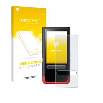 Parte frontal de un envase de producto con el logotipo de la marca upscreen. Al lado se muestra el dispositivo ThermoMaven P2 