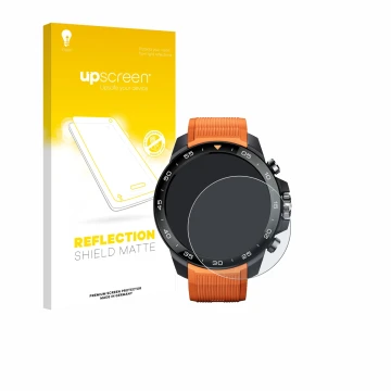 Parte frontal de un envase de producto con el logotipo de la marca upscreen. Al lado se muestra el dispositivo Xiaomi Mibro GS