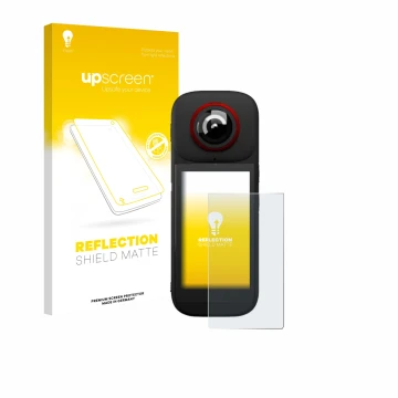 Parte frontal de un envase de producto con el logotipo de la marca upscreen. Al lado se muestra el dispositivo Labpano PanoX V