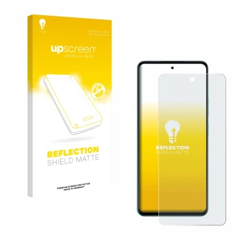 Parte frontal de un envase de producto con el logotipo de la marca upscreen. Al lado se muestra el dispositivo Oppo A5 con su 