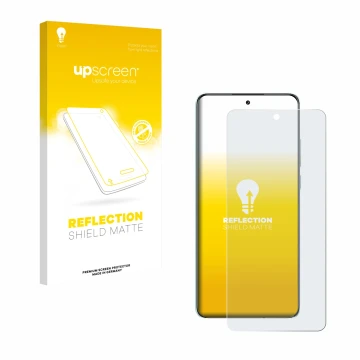 Parte frontal de un envase de producto con el logotipo de la marca upscreen. Al lado se muestra el dispositivo Oppo K13 con su