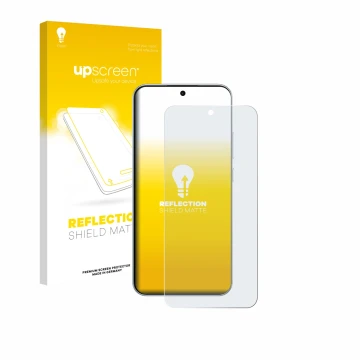 Parte frontal de un envase de producto con el logotipo de la marca upscreen. Al lado se muestra el dispositivo Oppo F31 Pro co