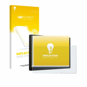 Parte frontal de un envase de producto con el logotipo de la marca upscreen. Al lado se muestra el dispositivo Atoto X10 10