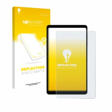 Parte frontal de un envase de producto con el logotipo de la marca upscreen. Al lado se muestra el dispositivo Alldocube iPlay