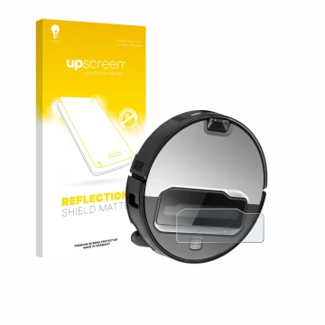 Parte frontal de un envase de producto con el logotipo de la marca upscreen. Al lado se muestra el dispositivo Roborock Saros 