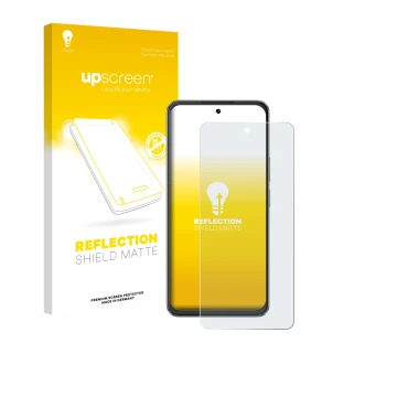 Parte frontal de un envase de producto con el logotipo de la marca upscreen. Al lado se muestra el dispositivo Cubot Note 60 c