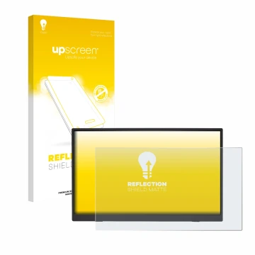 Parte frontal de un envase de producto con el logotipo de la marca upscreen. Al lado se muestra el dispositivo Acer PM191QEbmi