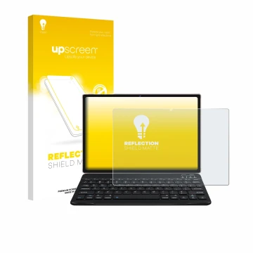 Parte frontal de un envase de producto con el logotipo de la marca upscreen. Al lado se muestra el dispositivo DEERTiME E9 10.