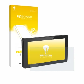 Parte frontal de un envase de producto con el logotipo de la marca upscreen. Al lado se muestra el dispositivo Innovv N1 5.5