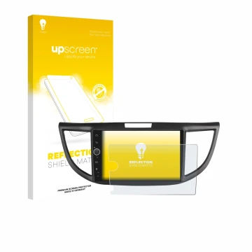 Parte frontal de un envase de producto con el logotipo de la marca upscreen. Al lado se muestra el dispositivo Joying Car Radi
