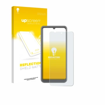 Parte frontal de un envase de producto con el logotipo de la marca upscreen. Al lado se muestra el dispositivo Sonim XP Pro Th