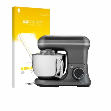 Parte frontal de un envase de producto con el logotipo de la marca upscreen. Al lado se muestra el dispositivo MEDION MD 18420