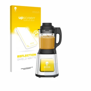 Parte frontal de un envase de producto con el logotipo de la marca upscreen. Al lado se muestra el dispositivo Moulinex LM83SD