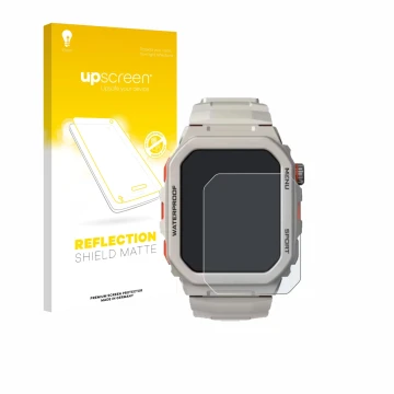 Parte frontal de un envase de producto con el logotipo de la marca upscreen. Al lado se muestra el dispositivo Rogbid Tank G2 