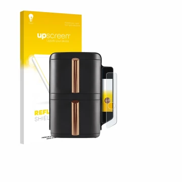 Parte frontal de un envase de producto con el logotipo de la marca upscreen. Al lado se muestra el dispositivo Ninja Double St