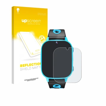 Parte frontal de un envase de producto con el logotipo de la marca upscreen. Al lado se muestra el dispositivo idomars M003bk 