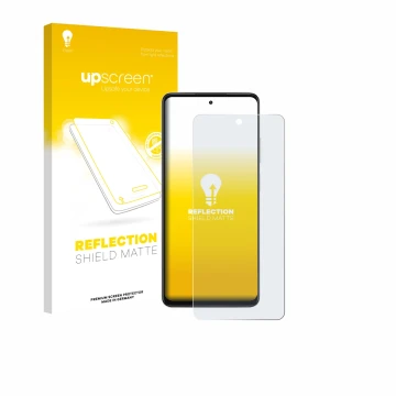 Parte frontal de un envase de producto con el logotipo de la marca upscreen. Al lado se muestra el dispositivo Oppo A5x 4G con