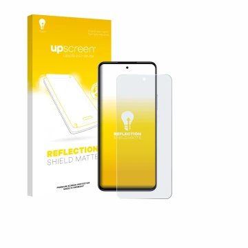 Parte frontal de un envase de producto con el logotipo de la marca upscreen. Al lado se muestra el dispositivo realme P4x 5G c