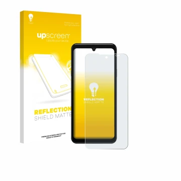 Parte frontal de un envase de producto con el logotipo de la marca upscreen. Al lado se muestra el dispositivo Sunmi L3 con su