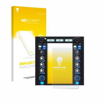 Parte frontal de un envase de producto con el logotipo de la marca upscreen. Al lado se muestra el dispositivo Rane System One
