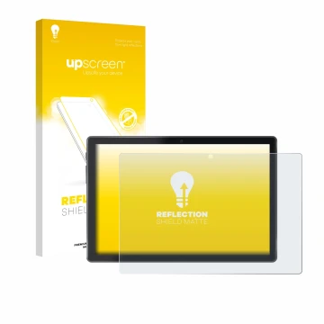 Parte frontal de un envase de producto con el logotipo de la marca upscreen. Al lado se muestra el dispositivo Lisciani Mio Ta