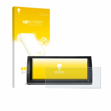 Parte frontal de un envase de producto con el logotipo de la marca upscreen. Al lado se muestra el dispositivo Xtrons PX1453BL