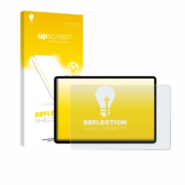 Parte frontal de un envase de producto con el logotipo de la marca upscreen. Al lado se muestra el dispositivo Teclast P50T co