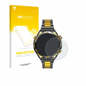 Parte frontal de un envase de producto con el logotipo de la marca upscreen. Al lado se muestra el dispositivo Blackview W90 P