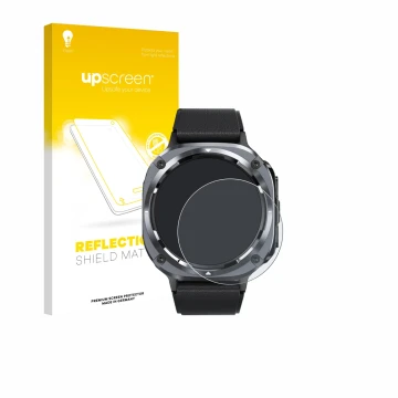 Parte frontal de un envase de producto con el logotipo de la marca upscreen. Al lado se muestra el dispositivo TIMU S90+ 1.48